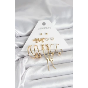 Pirinç Gold Renk 6 Çiftli Kadın Küpe Seti