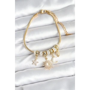 Pirinç Gold Renk Ay ve Güneş Charmlı Kadın Bileklik