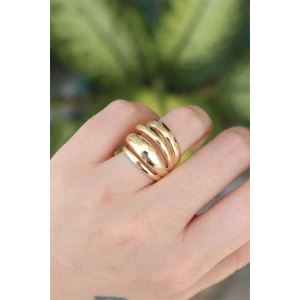 Pirinç Gold Renk Ayarlanabilir Tırtıklı Bombe Yüzük
