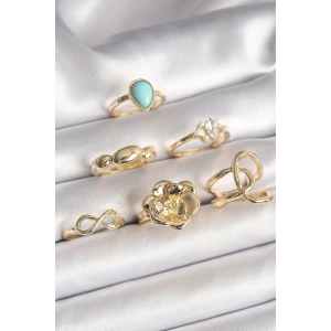 Pirinç Gold Renk Çiçek Model Model Sonsuzluk Zirkon Taş Detaylı 6Lı Kadın Yüzük Seti
