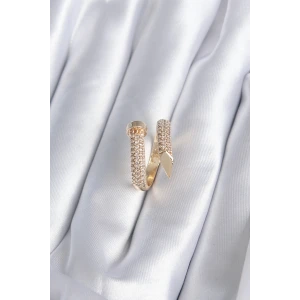 Pirinç Gold Renk Çivi Model Zirkon Taşlı Kadın Yüzük