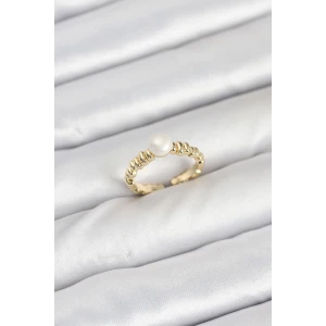 Pirinç Gold Renk Göbek İnci Model Kadın Yüzük