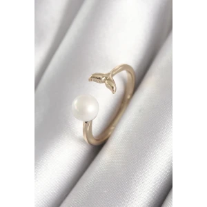 Pirinç Gold Renk İnci Top Figür Balık Kuyruğu Model Kadın Yüzük