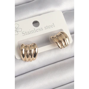 Pirinç Gold Renk İşlemeli Yarım Halka Model Kadın Küpe