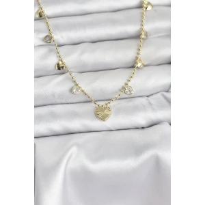 Pirinç Gold Renk Kalp Model Kadın Kolye