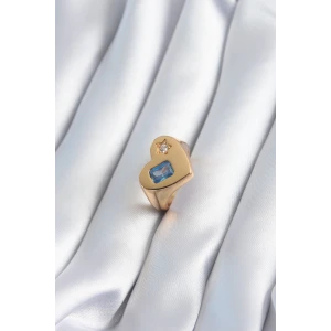 Pirinç Gold Renk Kalp Model Zirkon Taş Yıldız Detay Kadın Yüzük