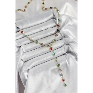 Pirinç Gold Renk Karışık Renk Zirkon Taşlı Kalpli Y Kadın Kolye