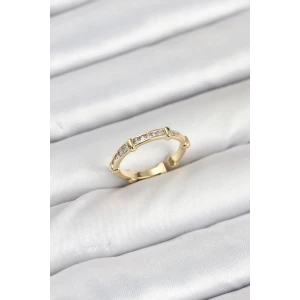 Pirinç Gold Renk Kemik Model Zirkon Taşlı Kadın Yüzük