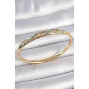 Pirinç Gold Renk Mavi Zirkon Taşlı Kelebek İşlemeli Kadın Kelepçe