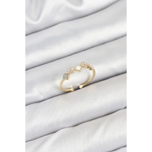 Pirinç Gold Renk Minimal Yonca Detaylı Kadın Yüzük