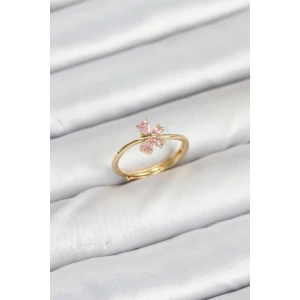 Pirinç Gold Renk Pembe Kelebek Kadın Yüzük