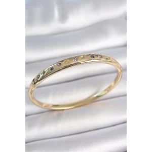 Pirinç Gold Renk Renkli Zirkon Taşlı Hilal Yıldız İşlemeli Kadın Kelepçe