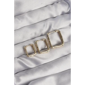 Pirinç Gold Renk Renkli Zirkon Taşlı Kare Model Küpe Seti