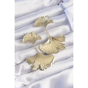 Pirinç Gold Renk Tırtıklı Yaprak Model Sallantılı Küpe