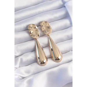 Pirinç Gold Renk Uzun Bombeli Ezme Plaka Küpe