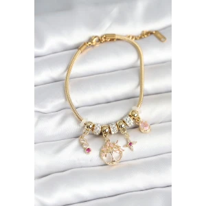 Pirinç Gold Renk Yaşam Ağacı Charmlı Kadın Bileklik