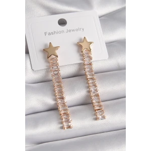 Pirinç Gold Renk Yıldız Model Su Yolu Zirkon Taşlı Kadın Küpe