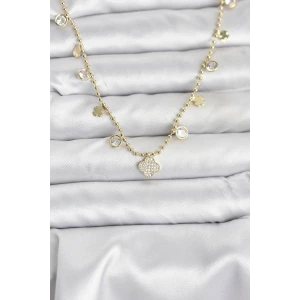 Pirinç Gold Renk Yonca Model Kadın Kolye