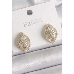 Pirinç Gold Renk Zirkon Taş İşlemeli Damla Model Kadın Küpe