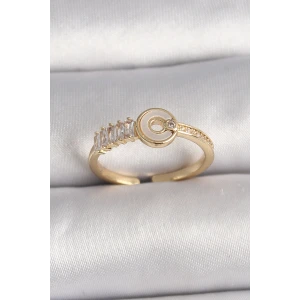 Pirinç Gold Renk Zirkon Taşlı Ayarlanabilir Kadın Yüzük
