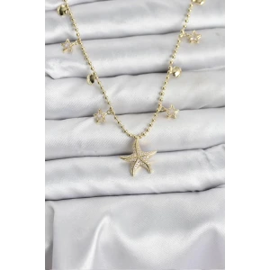 Pirinç Gold Renk Zirkon Taşlı Deniz Yıldızı Model Kadın Kolye
