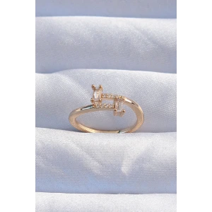 Pirinç Gold Renk Zirkon Taşlı Geometrik Ayarlanabilir Yüzük