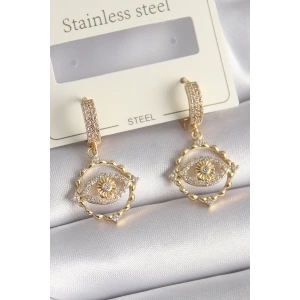 Pirinç Gold Renk Zirkon Taşlı Göz Model Kadın Küpe