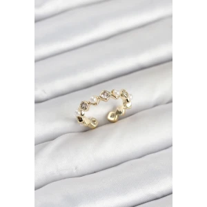 Pirinç Gold Renk Zirkon Taşlı İncili Kadın Yüzük