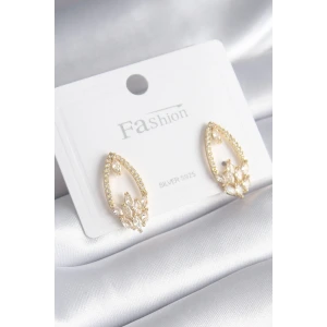 Pirinç Gold Renk Zirkon Taşlı Kadın Küpe