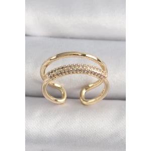 Pirinç Gold Renk Zirkon Taşlı Kadın Yüzük