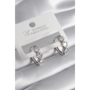 Pirinç Gold Renk Zirkon Taşlı Kalp Detay Kadın Küpe