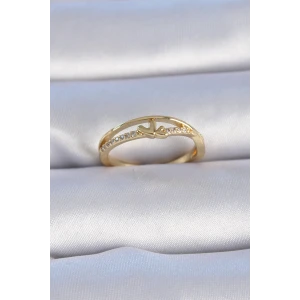 Pirinç Gold Renk Zirkon Taşlı Kalp Model Kadın Yüzük