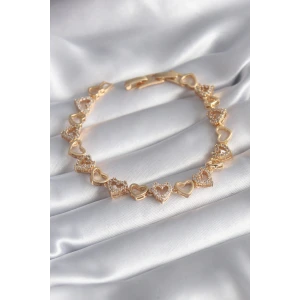 Pirinç Gold Renk Zirkon Taşlı Kalp Model VIP Seri Kadın Bileklik