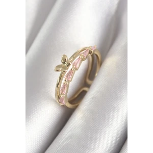 Pirinç Gold Renk Zirkon Taşlı Kelebek Figür Kadın Yüzük