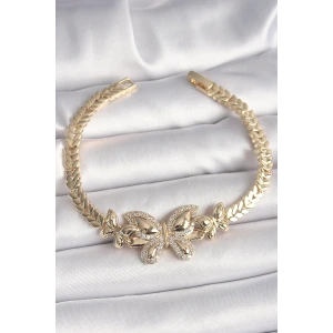 Pirinç Gold Renk Zirkon Taşlı Kelebek Model Kadın Bileklik