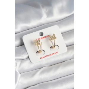 Pirinç Gold Renk Zirkon Taşlı Kelebek Model Kadın Küpe