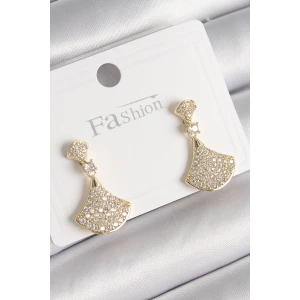 Pirinç Gold Renk Zirkon Taşlı Motif Model Kadın Küpe