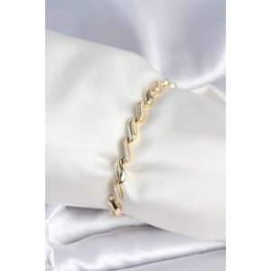 Pirinç Gold Renk Zirkon Taşlı Sarmal Model Kadın Bileklik