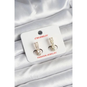 Pirinç Gold Renk Zirkon Taşlı Vintage Kadın Küpe