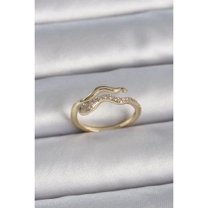 Pirinç Gold Renk Zirkon Taşlı Yılan Ayarlanabilir Model Kadın Yüzük