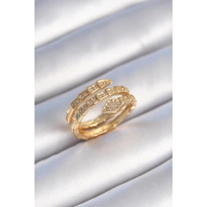 Pirinç Gold Renk Zirkon Taşlı Yılan Model Kadın Yüzük