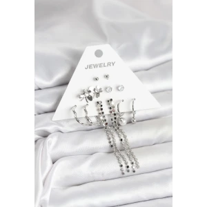 Pirinç Gümüş Renk 6 Çift Kadın Küpe