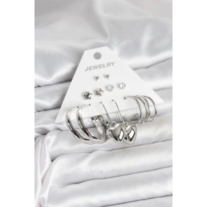 Pirinç Gümüş Renk 6 Çift Kadın Küpe Seti