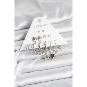 Pirinç Gümüş Renk 6lı Kadın Küpe Seti