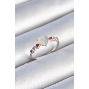 Pirinç Gümüş Renk Beyaz Mineli Kalp Model Zirkon Taş Detaylı Kadın Yüzük