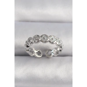 Pirinç Gümüş Renk Beyaz Sedefli Yonca Model Kadın Yüzük