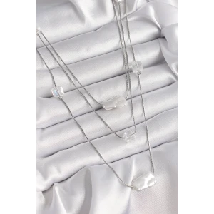 Pirinç Gümüş Renk Ezme İnci Model Çoklu Kadın Kolye