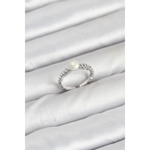 Pirinç Gümüş Renk Göbek İnci Model Kadın Yüzük