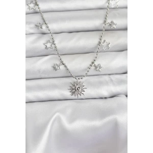 Pirinç Gümüş Renk Güneş Model Kadın Kolye