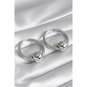 Pirinç Gümüş Renk Halka Top Model Kadın Küpe